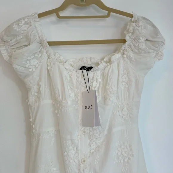 NWT O.P.T. White Ethereal Floral Embroidered Cap Sleeve Mini Dress - Picture 15 of 16
